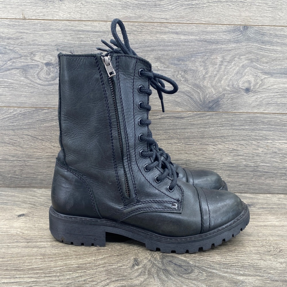 Steve Madden Rosaline BM Combat Boots Womens 8 Black Leather Dual Zip Lug Sole